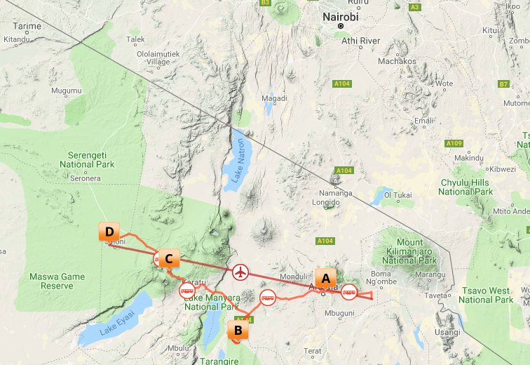 Kort over Baobab Safari