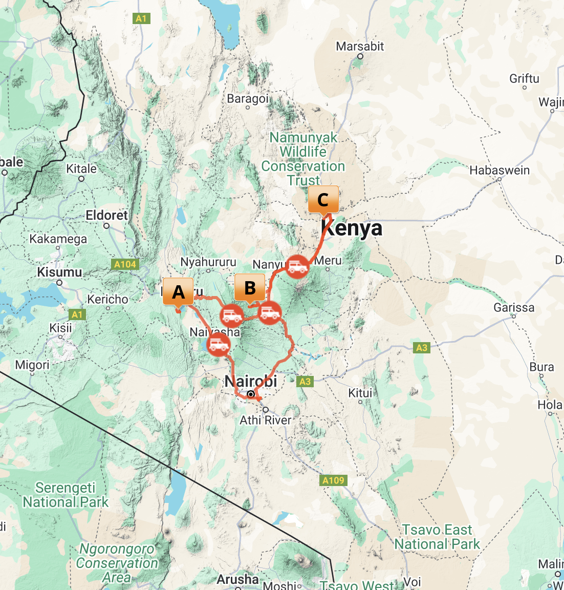 Kort over Højland & Savanne
