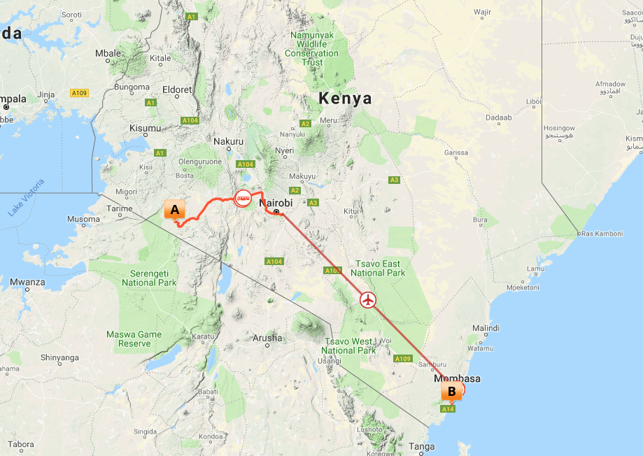 Kort over Masai Mara & kyst