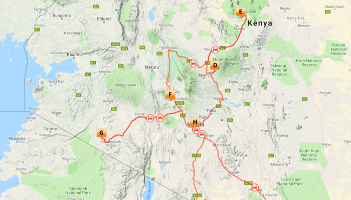 Kort over Great Kenya Safari