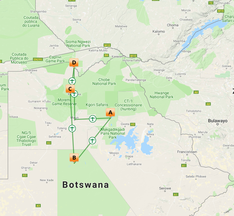 Kort over Kwando Safari