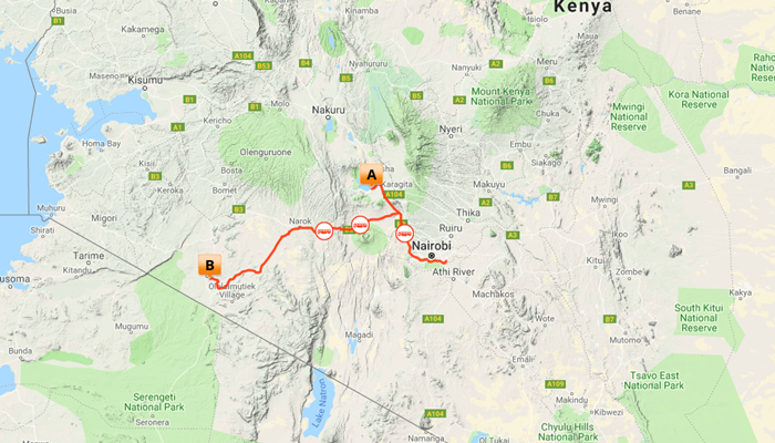Kort over Rift Valley Safari
