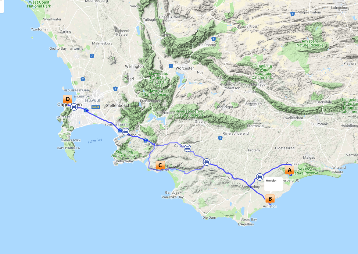 Kort over Sydafrikas hvaler