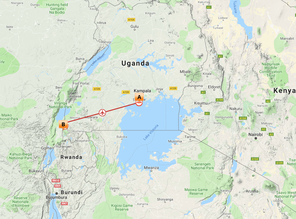 Kort over Gorilla safari express