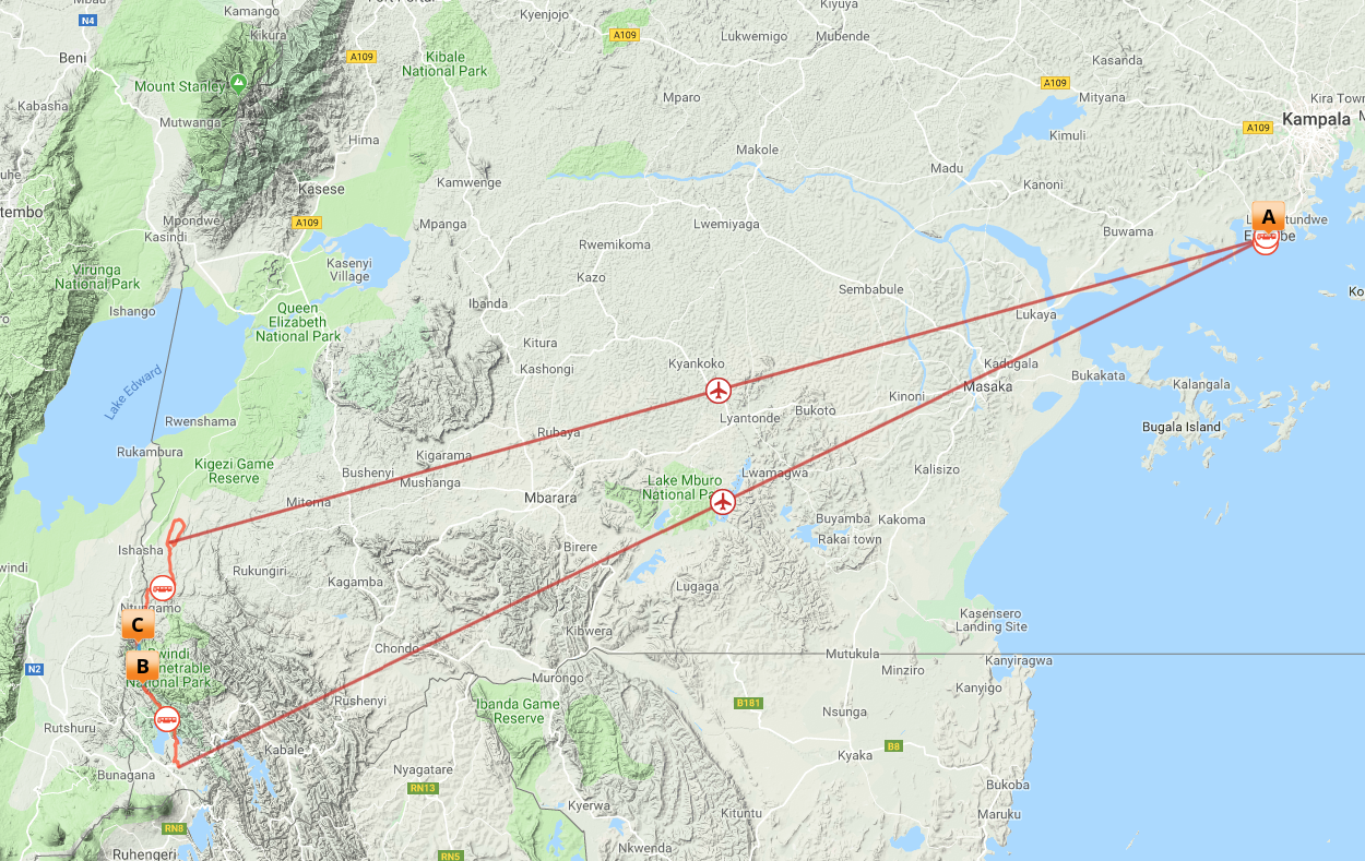 Kort over Gorilla Safari