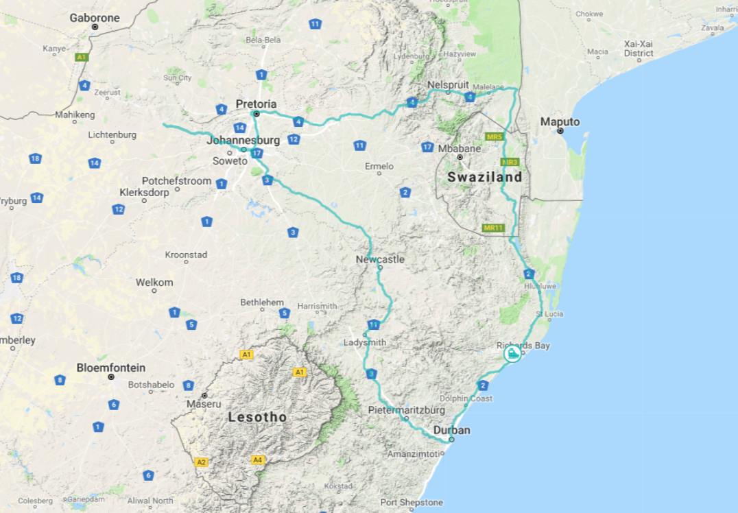 Kort over Rovos Golf Safari