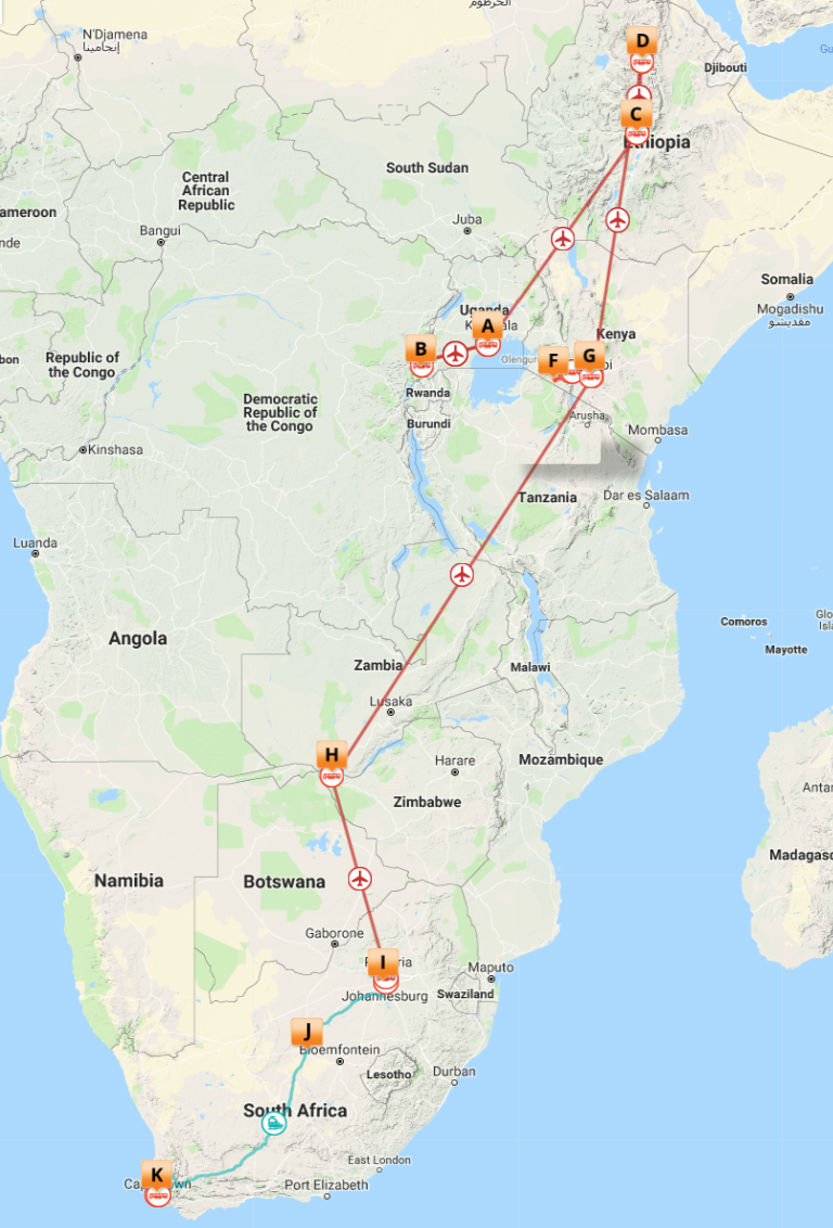 Kort over Livingstones Afrika