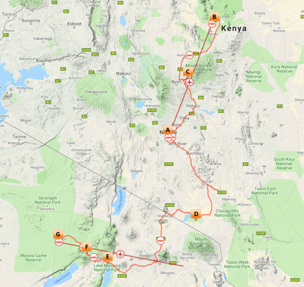 Kort over Kenya & Tanzania Connoiseur (jan-mar)
